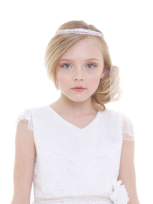 Petite Adele Girls White Rhinestone Crystals Tiara Communion Flower Girl Veil - SophiasStyle.com