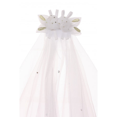 Girls Ivory Flower Rhinestone Double Layer Mesh Comb Communion Flower Girl Veil - SophiasStyle.com