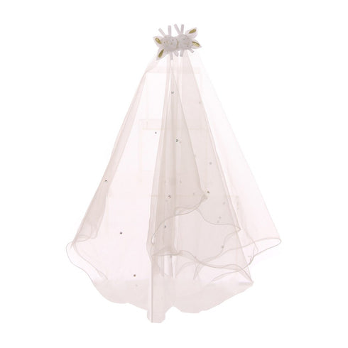 Girls Ivory Flower Rhinestone Double Layer Mesh Comb Communion Flower Girl Veil - SophiasStyle.com