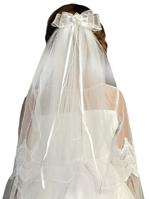 Kids Dream Girls White Pearl Bow Comb Communion Flower Girl Veil - SophiasStyle.com