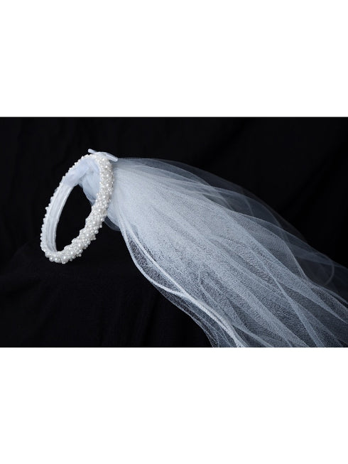 Kids Dream Girls White Pearl Bun Communion Flower Girl Veil - SophiasStyle.com