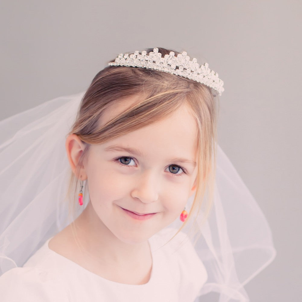 Kids Dream White Communion Flower Pearl Crown Veil