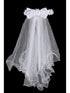Kids Dream Girls White Gem Floral Back Bow Comb 21" Communion Flower Girl Veil - SophiasStyle.com