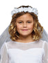 Kids Dream Girls White Gem Pearl Floral Comb 21" Communion Flower Girl Veil - SophiasStyle.com