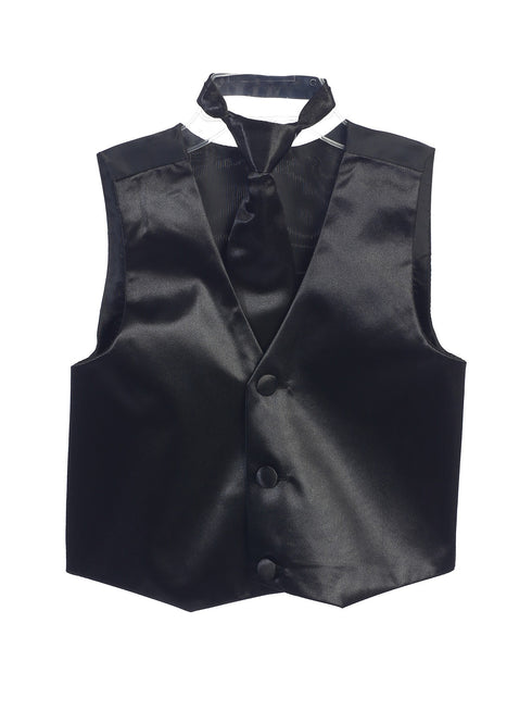 Tip Top Kids Little Boys Black Three Button Satin Vest Tie 2 Pc Set 2-6 - SophiasStyle.com