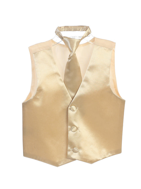 Tip Top Kids Big Boys Champagne Three Button Satin Vest Tie 2 Pc Set 8-16 - SophiasStyle.com