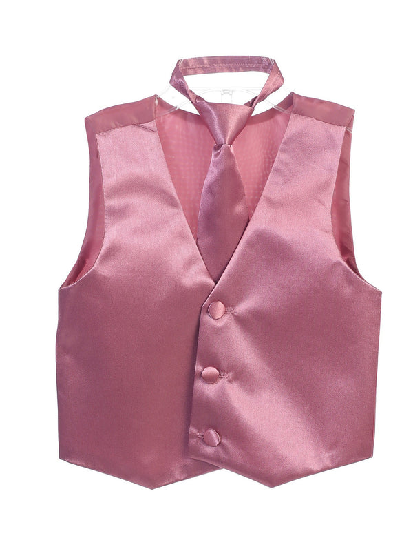 Tip Top Kids Big Boys Dusty Rose Three Button Satin Vest Tie 2 Pc Set 8-16 - SophiasStyle.com