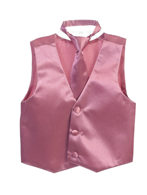 Tip Top Kids Little Boys Dusty Rose Three Button Satin Vest Tie 2 Pc Set 2-6 - SophiasStyle.com