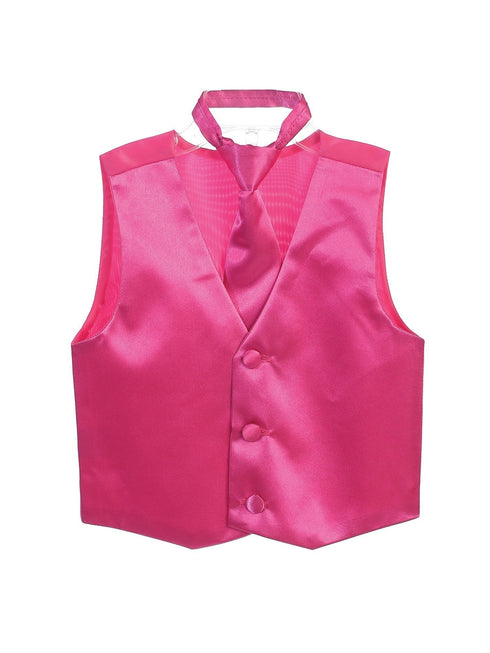 Tip Top Kids Big Boys Fuchsia Three Button Satin Vest Tie 2 Pc Set 8-16 - SophiasStyle.com