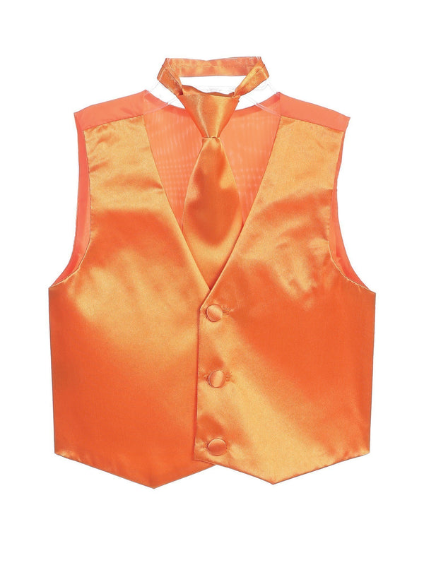Tip Top Kids Little Boys Orange Three Button Satin Vest Tie 2 Pc Set 2-6 - SophiasStyle.com