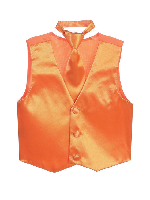 Tip Top Kids Big Boys Orange Three Button Satin Vest Tie 2 Pc Set 8-16 - SophiasStyle.com
