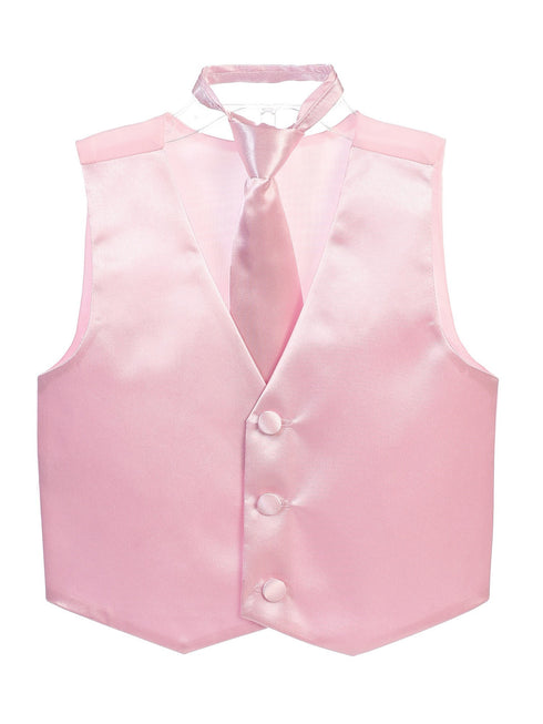 Tip Top Kids Big Boys Pink Three Button Satin Vest Tie 2 Pc Set 8-16 - SophiasStyle.com