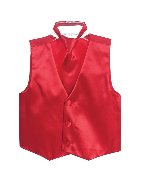 Tip Top Kids Big Boys Red Three Button Satin Vest Tie 2 Pc Set 8-16 - SophiasStyle.com