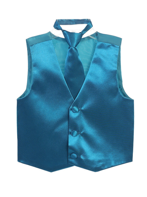 Tip Top Kids Big Boys Teal Three Button Satin Vest Tie 2 Pc Set 8-16 - SophiasStyle.com