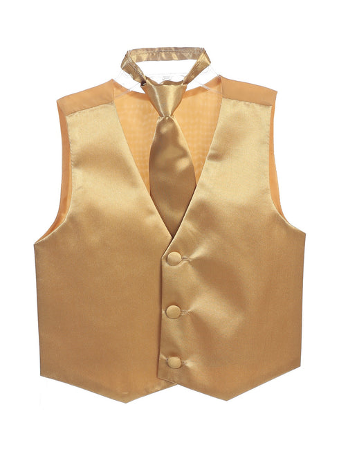 Tip Top Kids Little Boys Gold Three Button Satin Vest Tie 2 Pc Set 2-6 - SophiasStyle.com