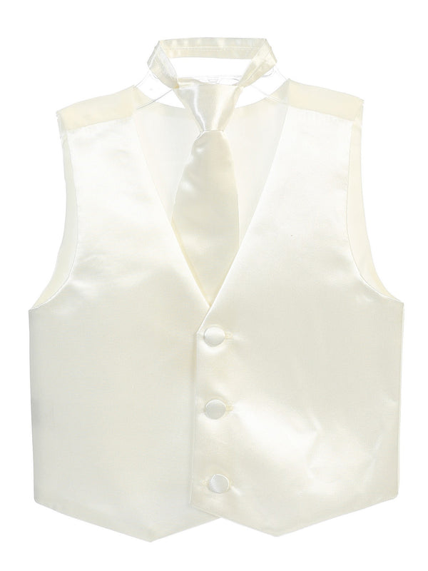 Tip Top Kids Little Boys Ivory Three Button Satin Vest Tie 2 Pc Set 2-6 - SophiasStyle.com