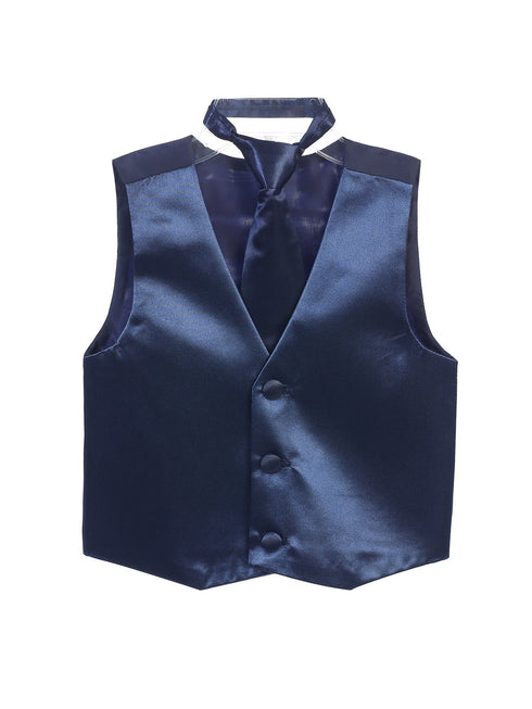 Tip Top Kids Big Boys Navy Three Button Satin Vest Tie 2 Pc Set 8-16 - SophiasStyle.com