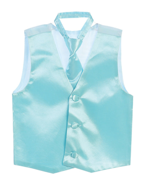 Tip Top Kids Little Boys Cyan Blue Three Button Satin Vest Tie 2 Pc Set 2-6 - SophiasStyle.com