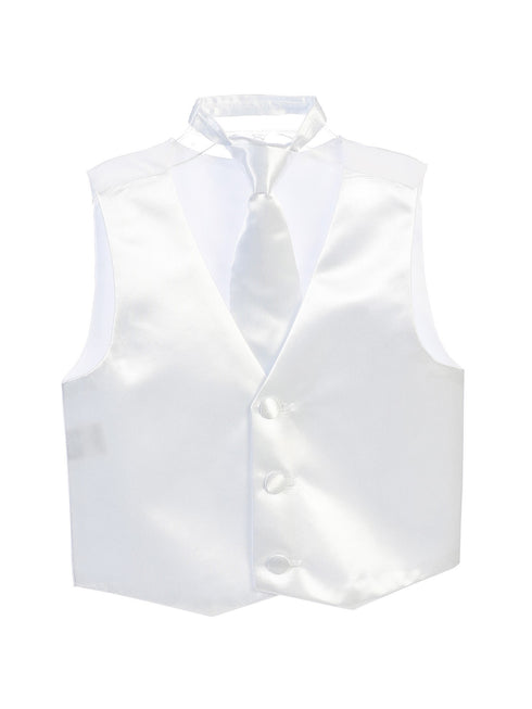 Tip Top Kids Big Boys White Three Button Satin Vest Tie 2 Pc Set 8-16 - SophiasStyle.com