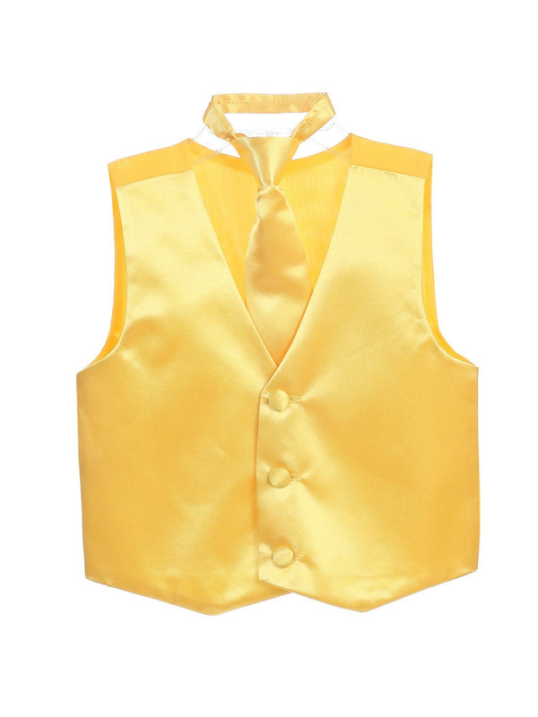 Tip Top Kids Little Boys Yellow Three Button Satin Vest Tie 2 Pc Set 2-6 - SophiasStyle.com