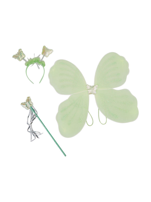 Girls Green Glitter Butterfly Wings Wand Hairband 3 Pc Accessory Set - SophiasStyle.com