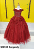 Little Girls Burgundy Rhinestone Flower Applique Off Shoulder Ball Gown 3-6 - SophiasStyle.com