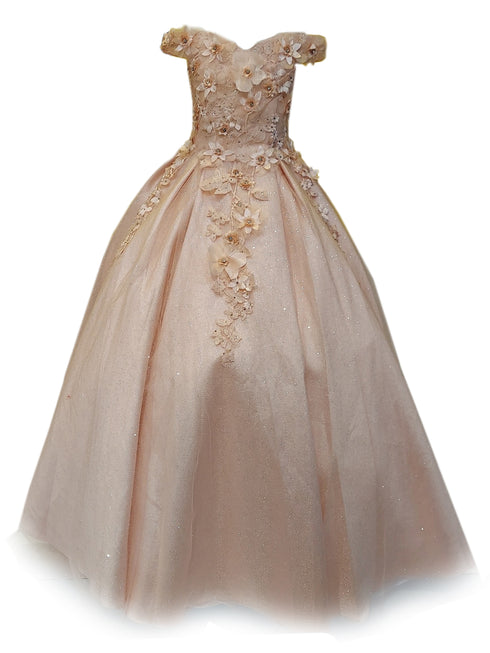 Big Girls Blush 3D Flower Organza Lace Off Shoulder Pageant Dress 8-16 - SophiasStyle.com