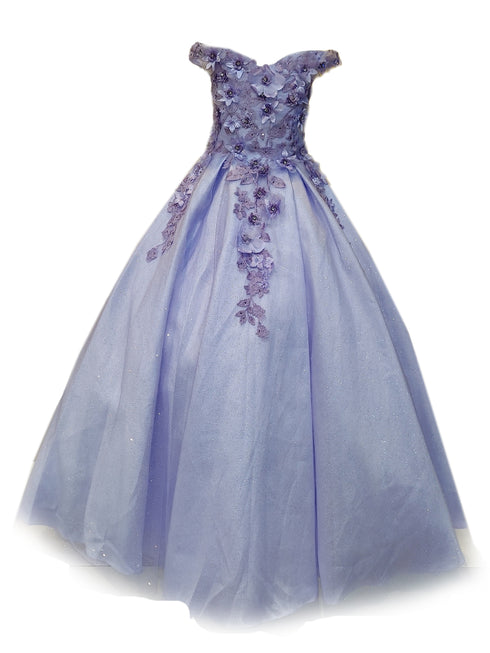 Little Girls Lilac 3D Flower Organza Lace Off Shoulder Pageant Dress 3-6 - SophiasStyle.com