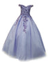 Big Girls Lilac 3D Flower Organza Lace Off Shoulder Pageant Dress 8-16 - SophiasStyle.com