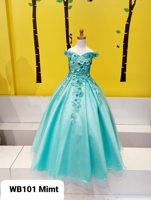 Little Girls Mint 3D Flower Organza Lace Off Shoulder Pageant Dress 3-6 - SophiasStyle.com