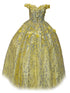 Big Girls Yellow Rhinestone Flower Applique Off Shoulder Ball Gown 8-16 - SophiasStyle.com
