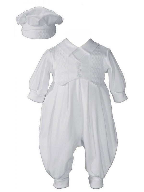 Baby Boys White Cotton Long Sleeves Hat Christening Coverall NB-12M - SophiasStyle.com