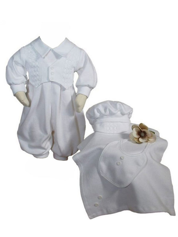 Baby Boys White 4 Pcs Cotton Long Sleeve Romper Hat Blanket Bib Set Preemie 0-3M - SophiasStyle.com