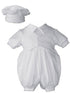 Baby Boys White Cotton Short Sleeves Hat Christening Coverall NB-12M - SophiasStyle.com