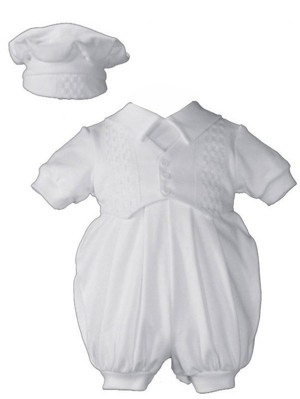 Baby Boys White Cotton Short Sleeves Hat Christening Coverall NB-12M - SophiasStyle.com