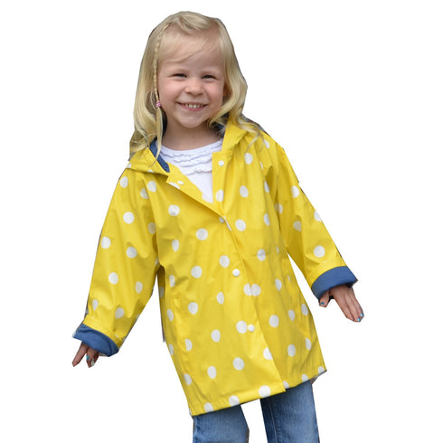 Foxfire Little Girls Yellow White Polka Dotted Print Trendy Raincoat 1T-6 - SophiasStyle.com