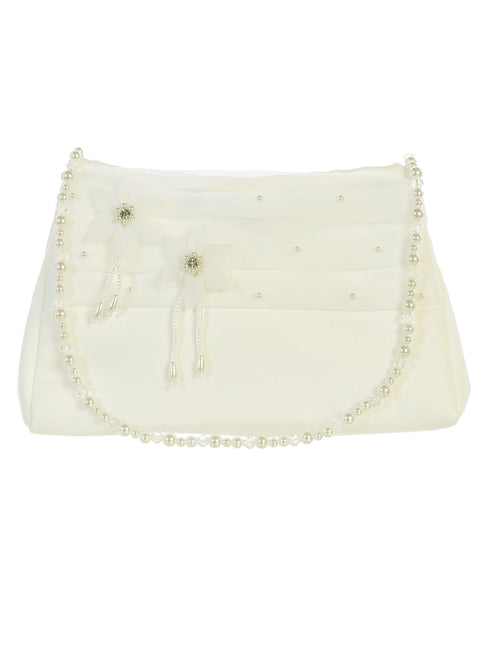 Tip Top Kids Girls Ivory Organza Trim Rhinestones Stylish Communion Purse - SophiasStyle.com
