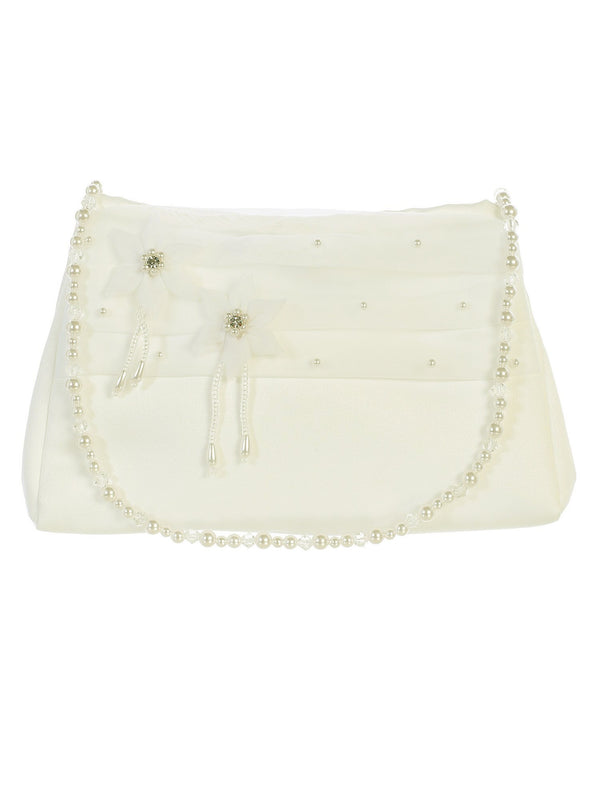 Tip Top Kids Girls Ivory Organza Trim Rhinestones Stylish Communion Purse - SophiasStyle.com