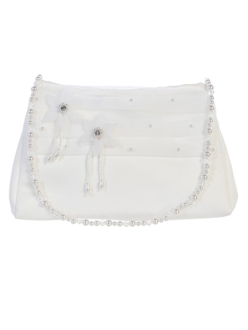 Tip Top Kids Girls White Organza Trim Rhinestones Stylish Communion Purse - SophiasStyle.com