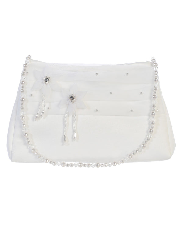 Tip Top Kids Girls White Organza Trim Rhinestones Stylish Communion Purse - SophiasStyle.com
