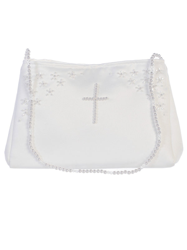 Tip Top Kids Girls White Pearl Cross Applique Communion Pocket Book - SophiasStyle.com