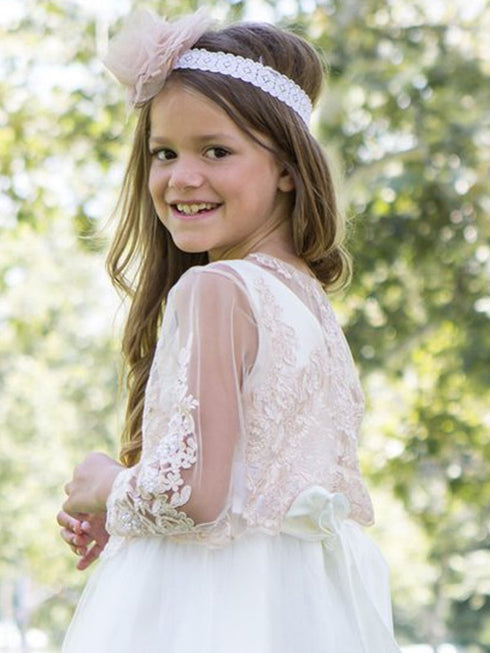 Petite Adele Little Girls Champagne Long Sleeve Bead Embroidered Bolero 2-6 - SophiasStyle.com