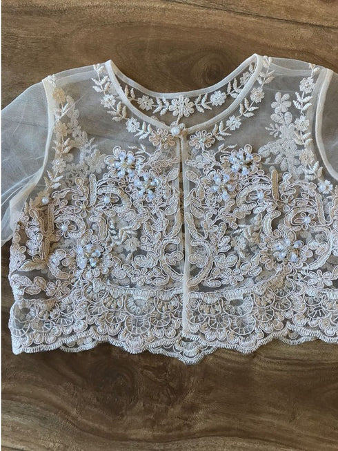 Petite Adele Little Girls Champagne Long Sleeve Bead Embroidered Bolero 2-6 - SophiasStyle.com