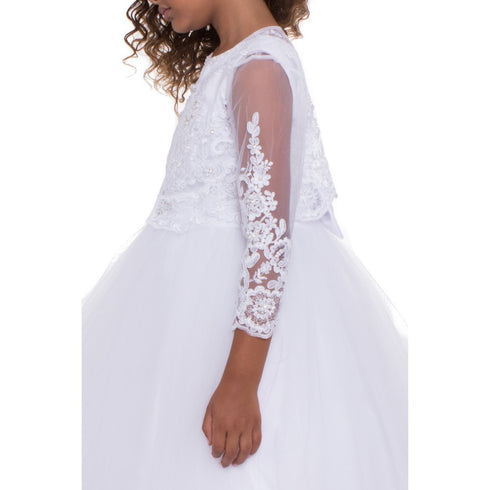 Petite Adele Girls White Beaded Floral Embroidered Long Sleeve Bolero 6-16 - SophiasStyle.com