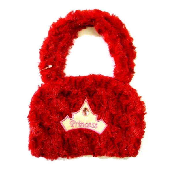 Girls Red Princess Crown Applique Stone Attached Velvet Purse - SophiasStyle.com