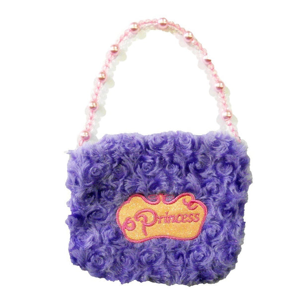 Girls Purple Princess Crown Applique Pearl Shoulder Strap Velvet Purse - SophiasStyle.com