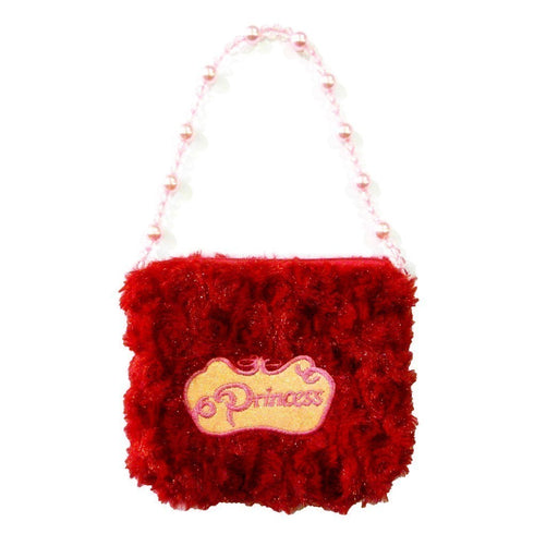 Girls Red Princess Crown Applique Pearl Shoulder Strap Velvet Purse - SophiasStyle.com