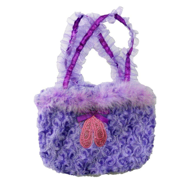 Girls Purple Ruffle Straps Faux Ballet Shoes Velvet Purse - SophiasStyle.com