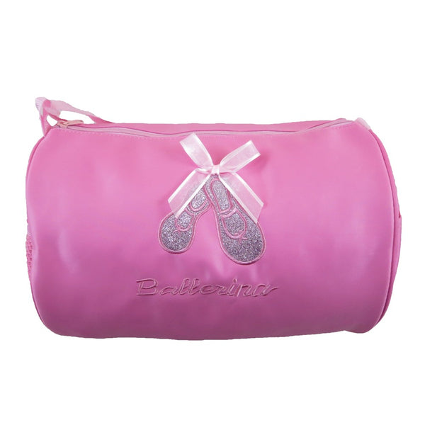 Girls Pink Sparkle Ballet Shoes Bow "Ballerina" Duffle - SophiasStyle.com