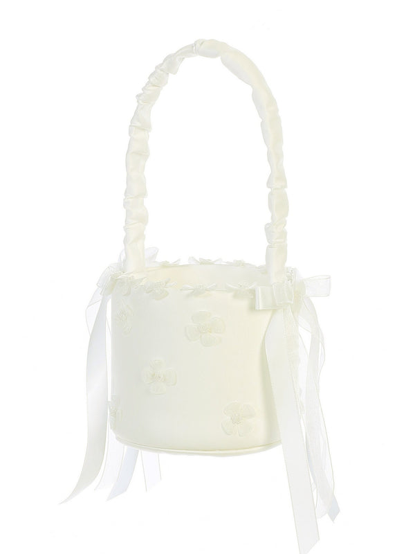 Tip Top Kids Girls Ivory Pearls Daisy Flowers Stylish Flower Girl Basket - SophiasStyle.com